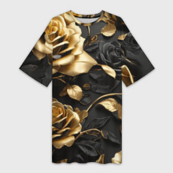 Женская длинная футболка Металлические розы золотые и черные