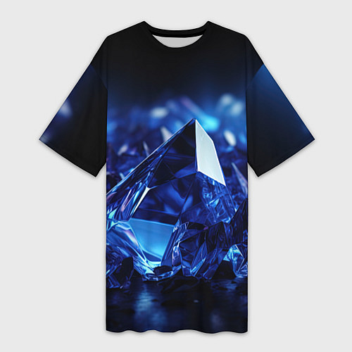 Женская длинная футболка Синие прозрачные алмазы / 3D-принт – фото 1