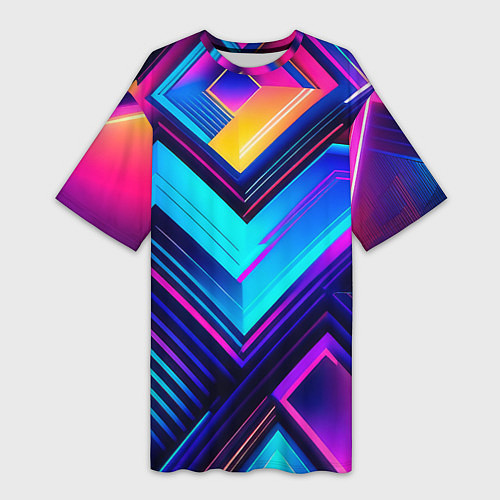 Женская длинная футболка Геометрическая неоновая абстракция / 3D-принт – фото 1