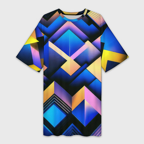 Женская длинная футболка Неоновые абстрактные горы / 3D-принт – фото 1