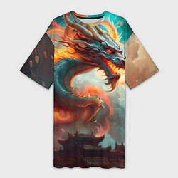 Женская длинная футболка Мифический дракон 2024