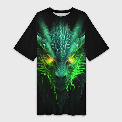 Женская длинная футболка Светящийся зеленый дракон 2024 / 3D-принт – фото 1