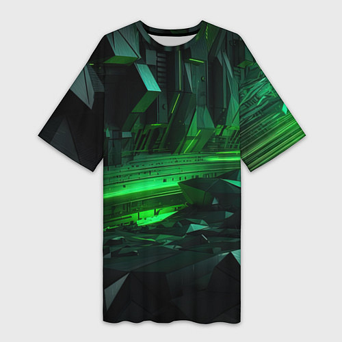 Женская длинная футболка Глубина зеленого абстракта / 3D-принт – фото 1
