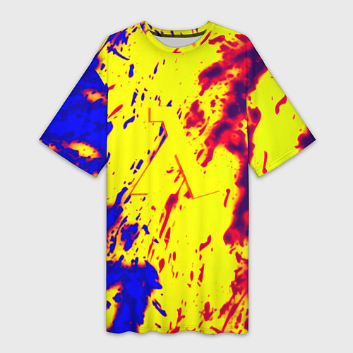 Женская длинная футболка Half life toxic yellow fire / 3D-принт – фото 1