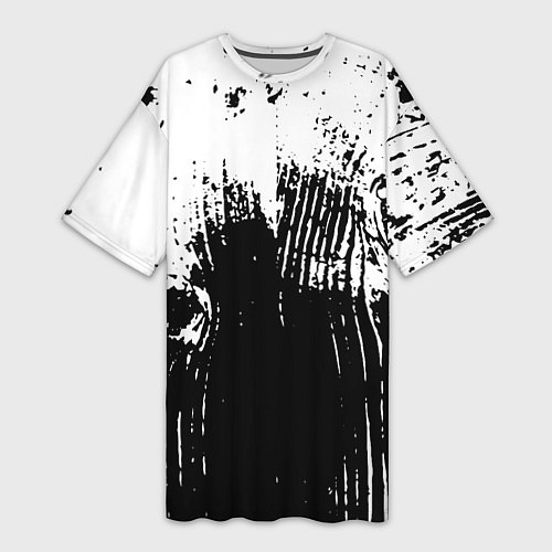 Женская длинная футболка Черно-белая абстракция гранж / 3D-принт – фото 1
