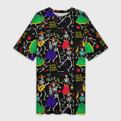 Женская длинная футболка Dia de los muertos / 3D-принт – фото 1