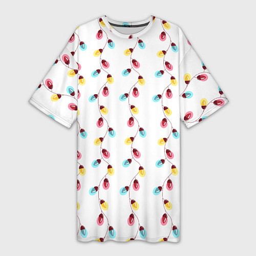 Женская длинная футболка Новогодняя разноцветная гирлянда / 3D-принт – фото 1