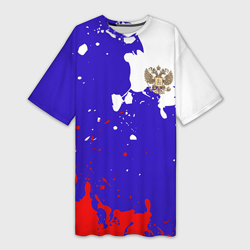 Женская длинная футболка Российский герб на триколоре / 3D-принт – фото 1