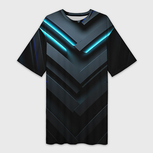Женская длинная футболка Черный и синий фон с абстракцией / 3D-принт – фото 1