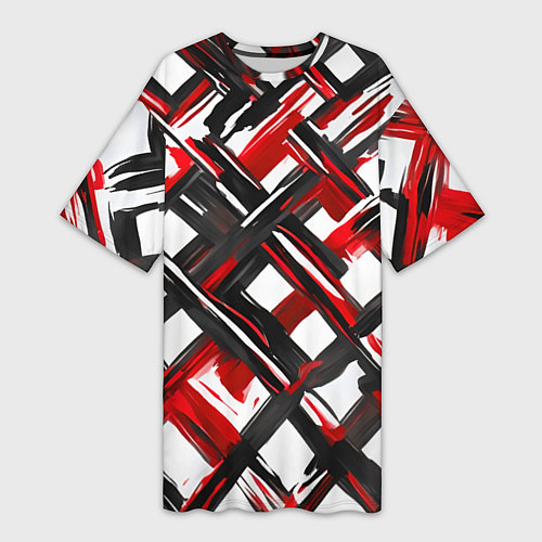Женская длинная футболка Красные и чёрные мазки / 3D-принт – фото 1