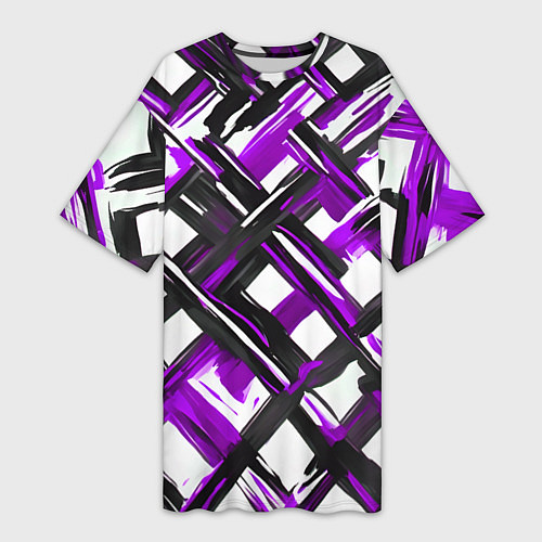 Женская длинная футболка Фиолетовые и чёрные мазки / 3D-принт – фото 1