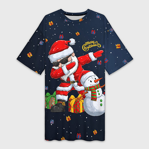 Женская длинная футболка Санта Клаус и снеговик / 3D-принт – фото 1