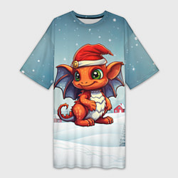 Футболка женская длинная Символ нового 2024 года дракон, цвет: 3D-принт