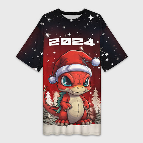 Женская длинная футболка Символ нового 2024 года маленький дракоша / 3D-принт – фото 1