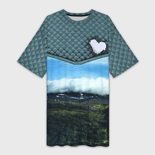 Женская длинная футболка Облачные сердца / 3D-принт – фото 1