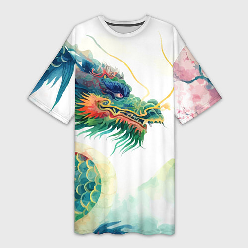 Женская длинная футболка Japanese dragon - watercolor art / 3D-принт – фото 1