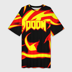 Футболка женская длинная Doom eternal fire storm, цвет: 3D-принт