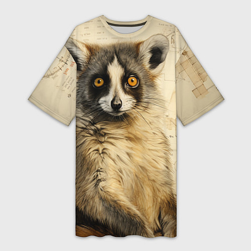 Женская длинная футболка Лемур в стиле диаграмм Давинчи / 3D-принт – фото 1