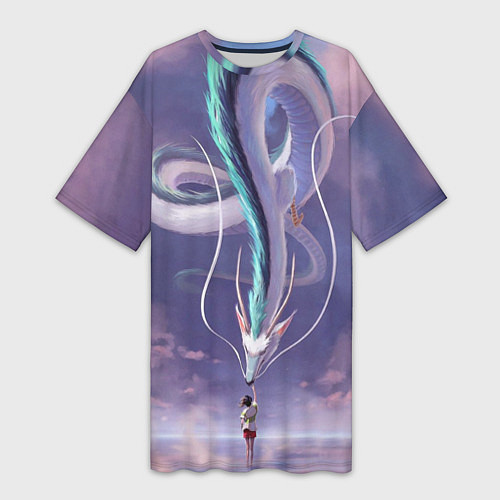 Женская длинная футболка Унесенные призраками- дракон и девочка / 3D-принт – фото 1