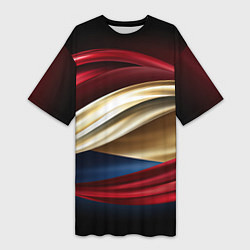 Футболка женская длинная Золотые и красные волны абстракции, цвет: 3D-принт