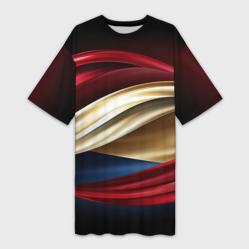 Женская длинная футболка Золотые и красные волны абстракции / 3D-принт – фото 1