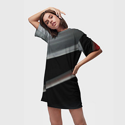 Футболка женская длинная Black grey abstract, цвет: 3D-принт — фото 2