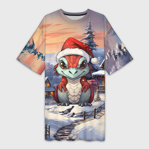 Женская длинная футболка Красный дракончик 2024 / 3D-принт – фото 1