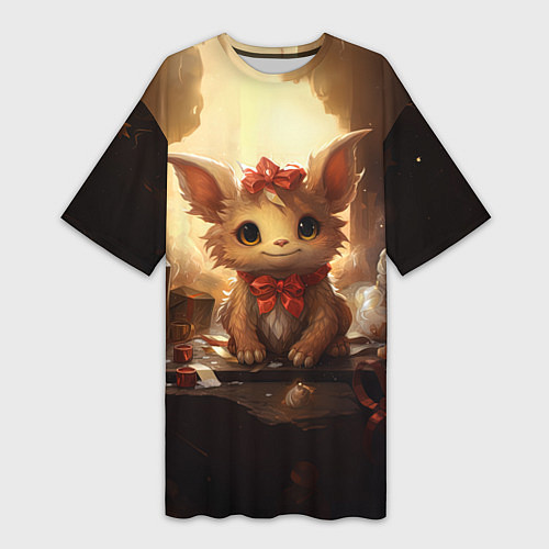 Женская длинная футболка Дракоша в огоньках 2024 / 3D-принт – фото 1