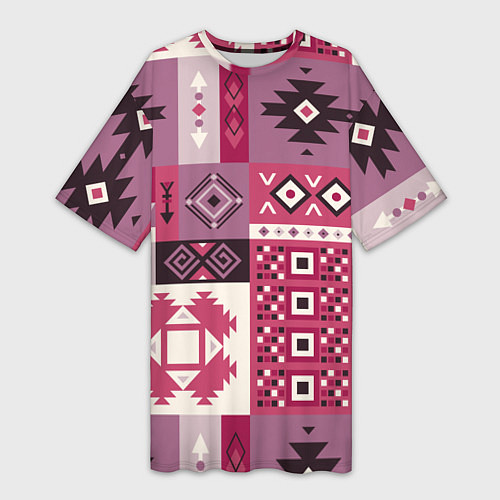 Женская длинная футболка Этническая геометрия в розовой палитре / 3D-принт – фото 1