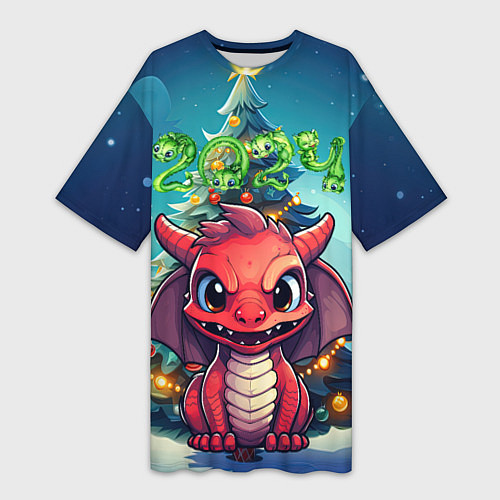 Женская длинная футболка Красный злой дракошка / 3D-принт – фото 1
