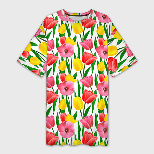 Женская длинная футболка Colorful tulips / 3D-принт – фото 1