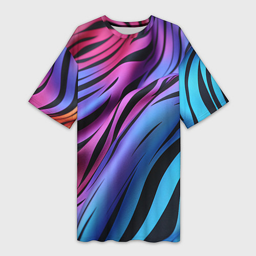 Женская длинная футболка Линия неонового цвета / 3D-принт – фото 1