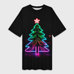 Футболка женская длинная Неоновая ёлка, цвет: 3D-принт