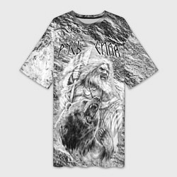 Футболка женская длинная Воин с топором и медведь, цвет: 3D-принт