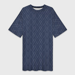 Женская длинная футболка Серо-синий геометричные линии