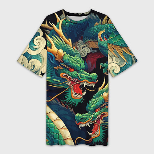 Женская длинная футболка Два Японских дракона - ирезуми / 3D-принт – фото 1