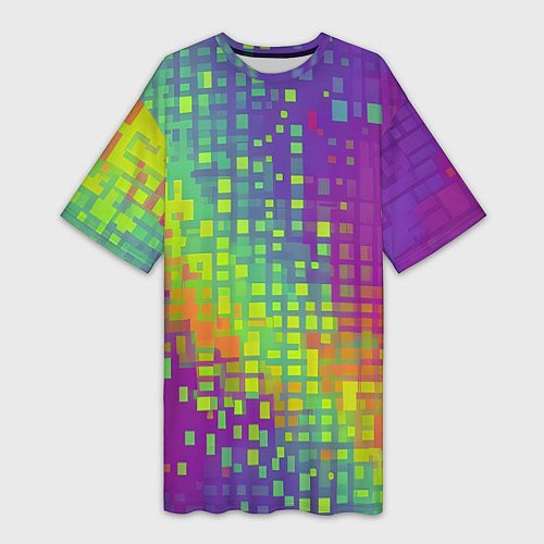 Женская длинная футболка Разноцветные пиксели / 3D-принт – фото 1
