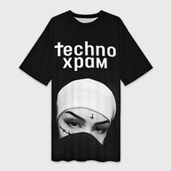 Женская длинная футболка Techno храм монашка в маске