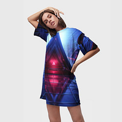 Футболка женская длинная Фиолетовое свечение за треугольной абстракцией, цвет: 3D-принт — фото 2