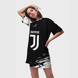 Футболка женская длинная Juventus спорт краски, цвет: 3D-принт — фото 2
