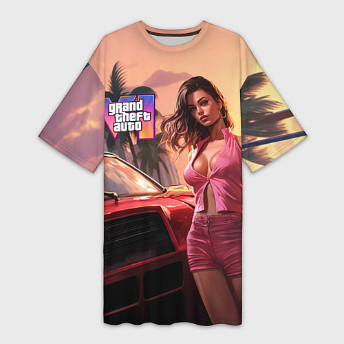 Женская длинная футболка GTA 6 girl vice city / 3D-принт – фото 1