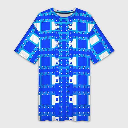 Женская длинная футболка Синие и белые квадраты / 3D-принт – фото 1