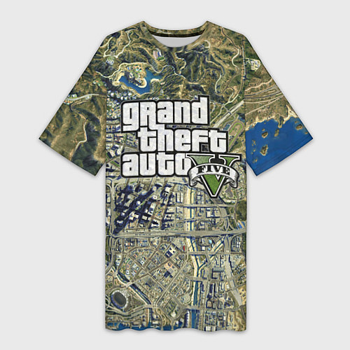 Женская длинная футболка GTA 5 карта / 3D-принт – фото 1