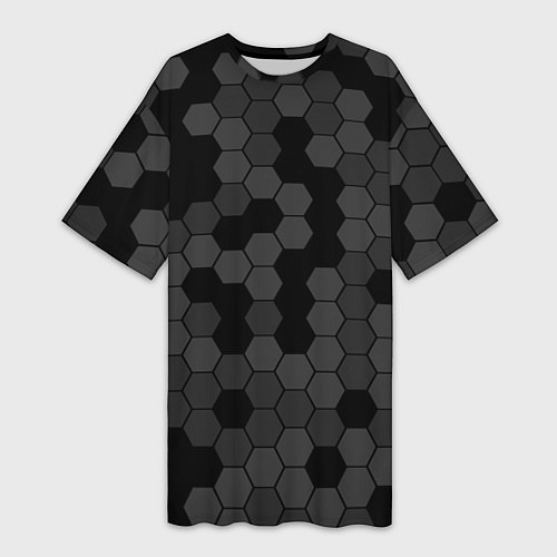 Женская длинная футболка Камуфляж гексагон черный / 3D-принт – фото 1