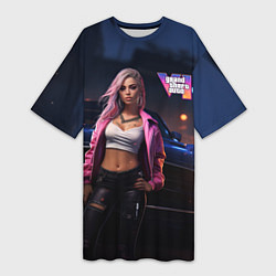 Футболка женская длинная GTA 6 девушка у машины, цвет: 3D-принт