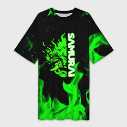 Футболка женская длинная Samurai green fire toxic, цвет: 3D-принт