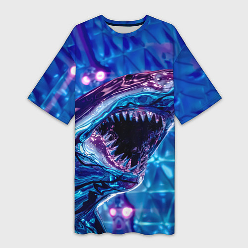 Женская длинная футболка Фиолетовая акула / 3D-принт – фото 1