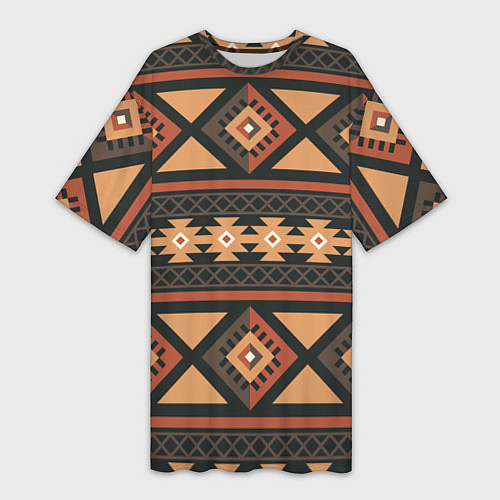 Женская длинная футболка Этническая геометрия с ромбами - паттерн / 3D-принт – фото 1
