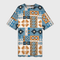 Женская длинная футболка Этнический мозаичный геометрический паттерн