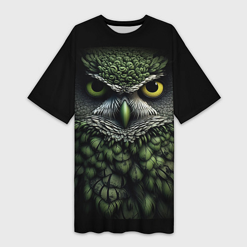 Женская длинная футболка Зелено черная сова / 3D-принт – фото 1